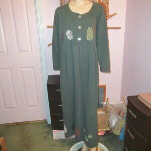 Vtg 70s Cat Lady T-Shirt Dress Size L Maxi Bird House Stretch Pleated Prairie